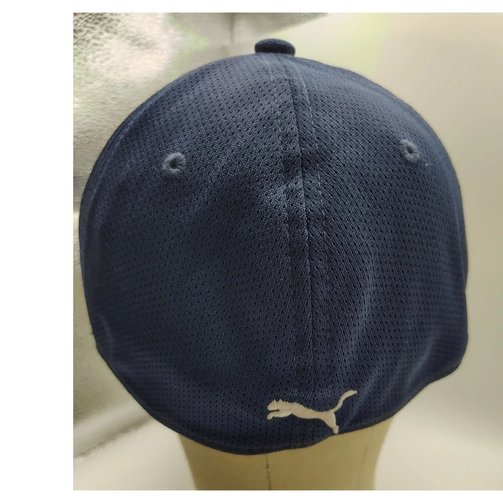 Puma Mens Navy Blue Mesh Stretch Fit Baseball Hat Embroidered Logo Size L/XL